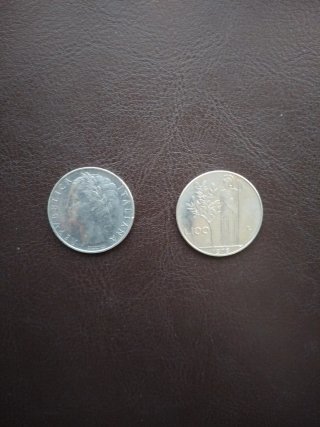 Moneda año 1976 republica Italiana, 2 monedas L100