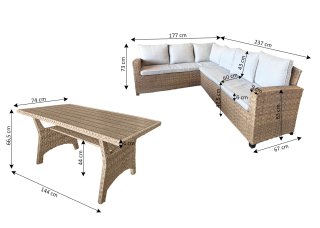 Sofa Rinconera + Mesa de Ratan PE Marron.