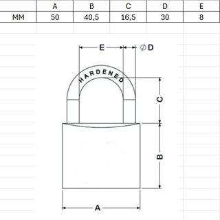 Lucchetto arco ottone 50 mm con 2 chiavi