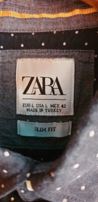 ZARA CAMISA AZUL TOPOS BLAMCOS