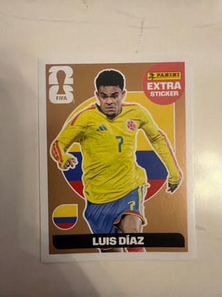 Cromo Luis Díaz extra sticker dorado.