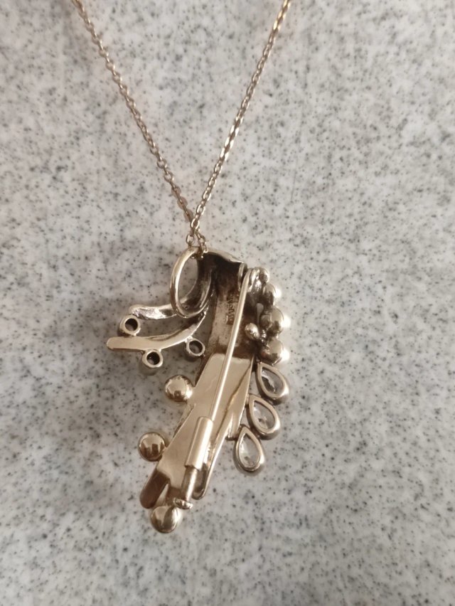 Broche colgante y collar o vintage plata de ley