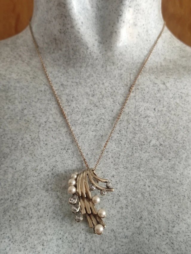 Broche colgante y collar o vintage plata de ley