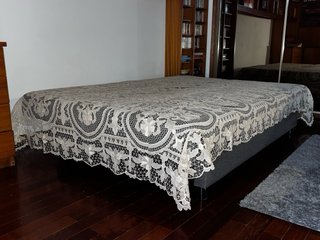 Toalha de Banquete Antiga em Renda Point de Venise