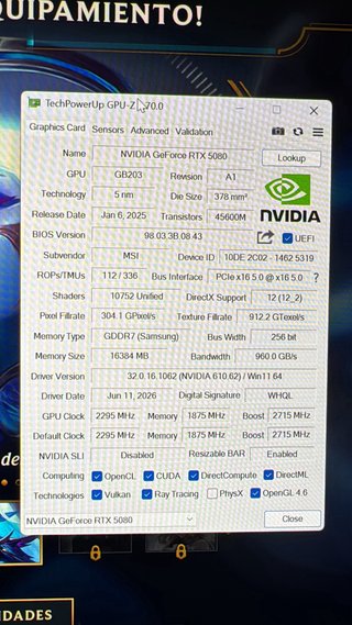 Pc ryzen 7 9800x3d 32gb DDR5 rtx 5080