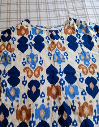 Blusa donna taglia L fantasia blu e marrone