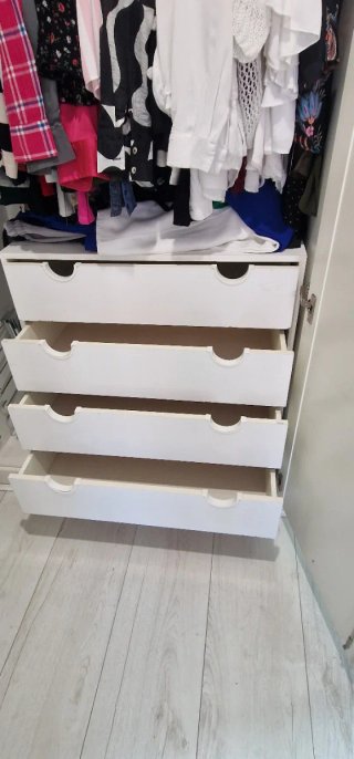 Cajonera blanca para armario con rieles, 4 cajones