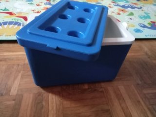 Mini nevera azul con asa
