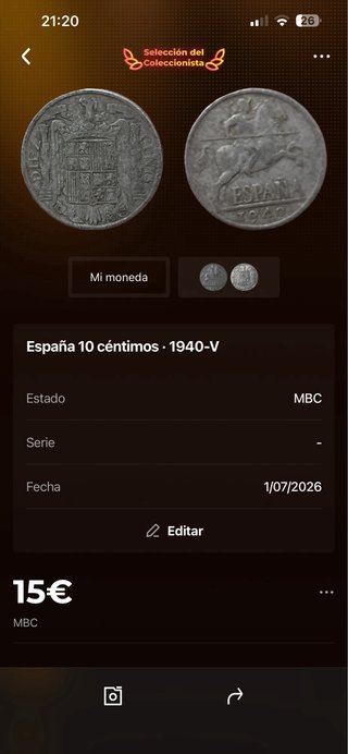 Moneda 10 céntimos España 1940