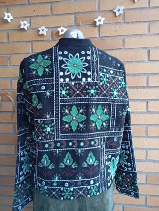 Kimono Zara Étnico Negro y Verde