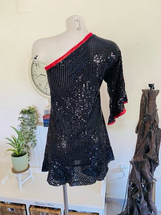 Vestido negro de lentejuelas un hombro talla S
