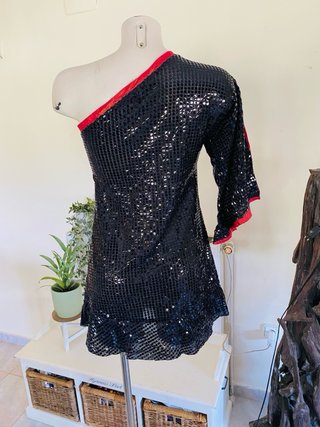 Vestido negro de lentejuelas un hombro talla S