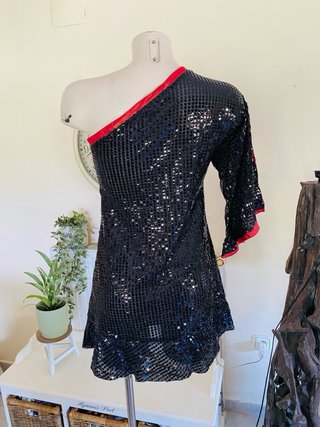 Vestido negro de lentejuelas un hombro talla S