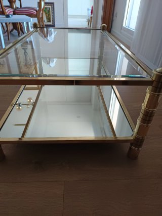 Mesa de centro cristal y metal dorado