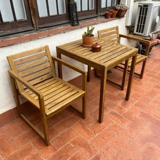 Mesa y 2 Sillas Jardín Madera Clara