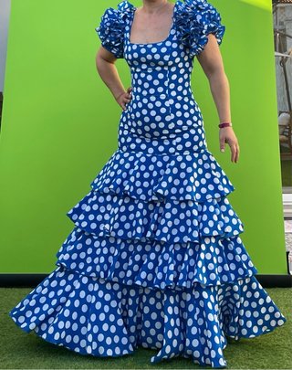 Traje de Flamenca azul Talla 38-40 elastico