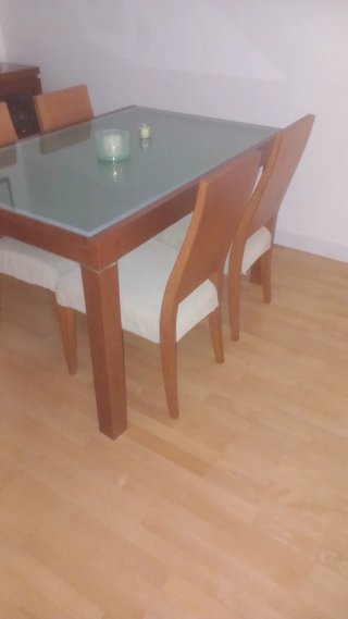 4 sillas de comedor acabado cerezo, tapizadas