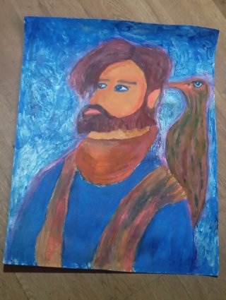Pintura Acrílica Hombre y Pájaro