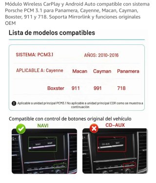 Módulo CarPlay Android Auto Porsche PCM 3.1