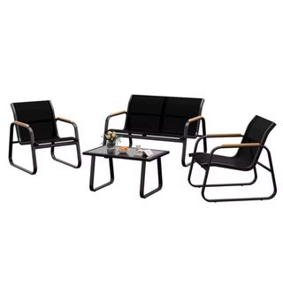 Conjunto Muebles Jardín Negro Metal Cristal