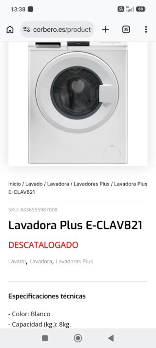 Lavadora Corberó E-CLAV81219