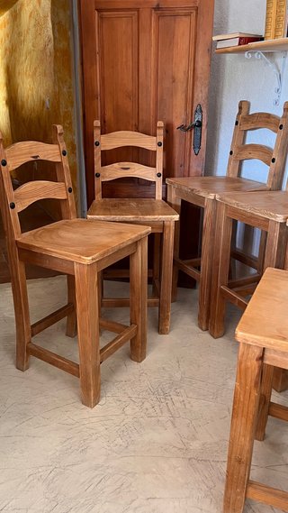 6 Taburetes Altos Mexicano, madera maciza