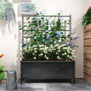 Cama de jardín elevada con enrejado para plantas t