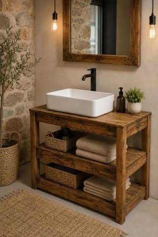 CONSOLA DE BAÑO COLOR ROBLE MADERA RECICLADAS