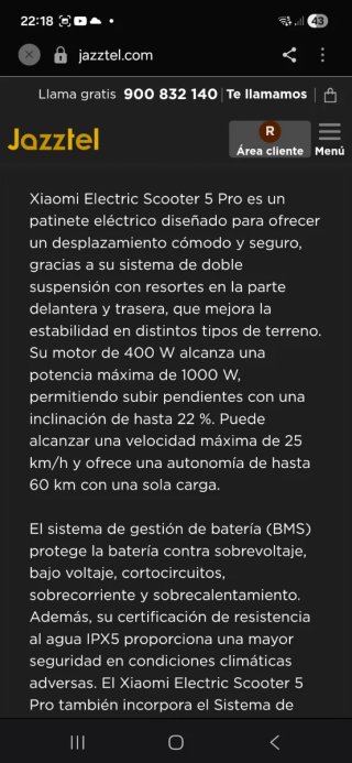 Patinete eléctrico Xiaomi 5 proo