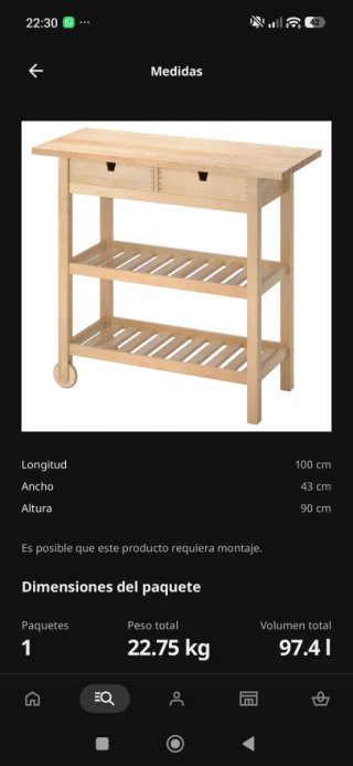Carrito auxiliar cocina IKEA FÖRHÖJA
