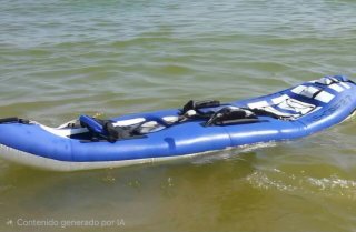 Kayak hinchable azul con remo