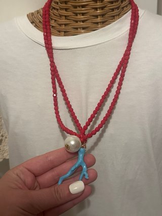 Collana cristalli rossi con corallo blu
