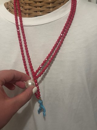 Collana cristalli rossi con corallo blu