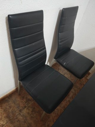 Mesa Comedor Cristal Negro y Madera Blanca