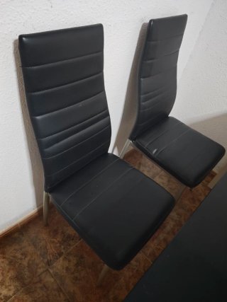 Mesa Comedor Cristal Negro y Madera Blanca