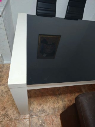 Mesa Comedor Cristal Negro y Madera Blanca