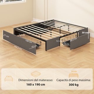 Estructura de Cama Doble de Láminas con 3 Cajones,