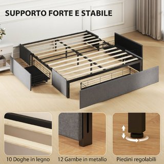 Estructura de Cama Doble de Láminas con 3 Cajones,