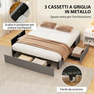 Estructura de Cama Doble de Láminas con 3 Cajones,
