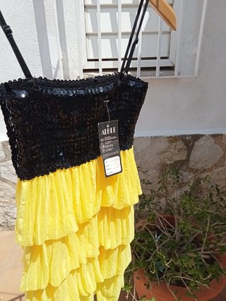 Vestido ALELE S lentejuelas negro y amarillo