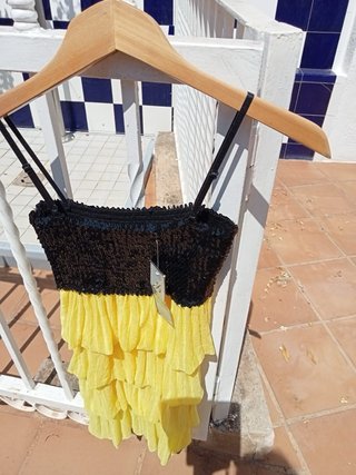 Vestido ALELE S lentejuelas negro y amarillo