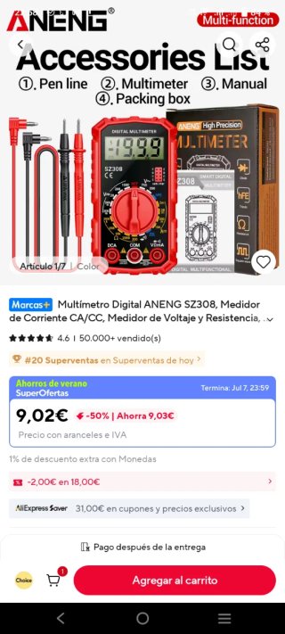 Multímetro Digital ANENG SZ308 Rojo