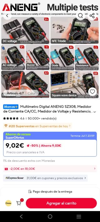 Multímetro Digital ANENG SZ308 Rojo