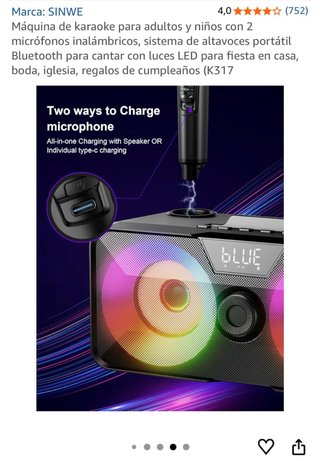 Máquina Karaoke SINWE SK1 con 2 Micrófonos