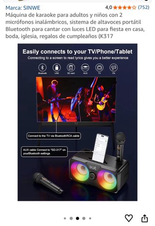 Máquina Karaoke SINWE SK1 con 2 Micrófonos