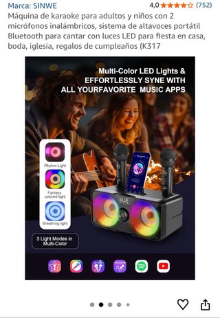 Máquina Karaoke SINWE SK1 con 2 Micrófonos