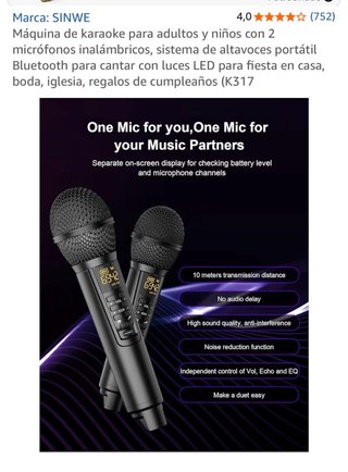 Máquina Karaoke SINWE SK1 con 2 Micrófonos