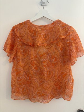 New!! Blusa Mango Naranja Estampada Volantes