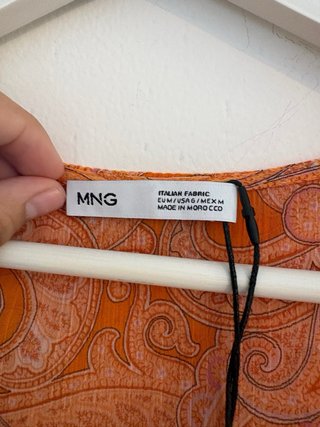 New!! Blusa Mango Naranja Estampada Volantes