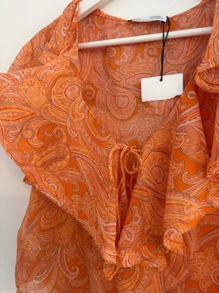 New!! Blusa Mango Naranja Estampada Volantes